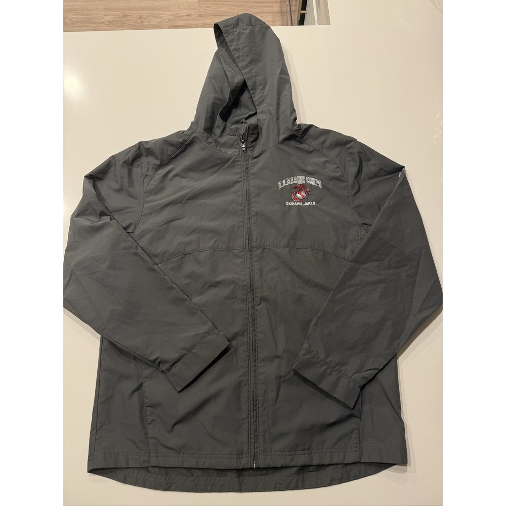 Under Armour AllSeasonGear USMC Windbreaker Jacket Mens M Hooded Full Zip Grey